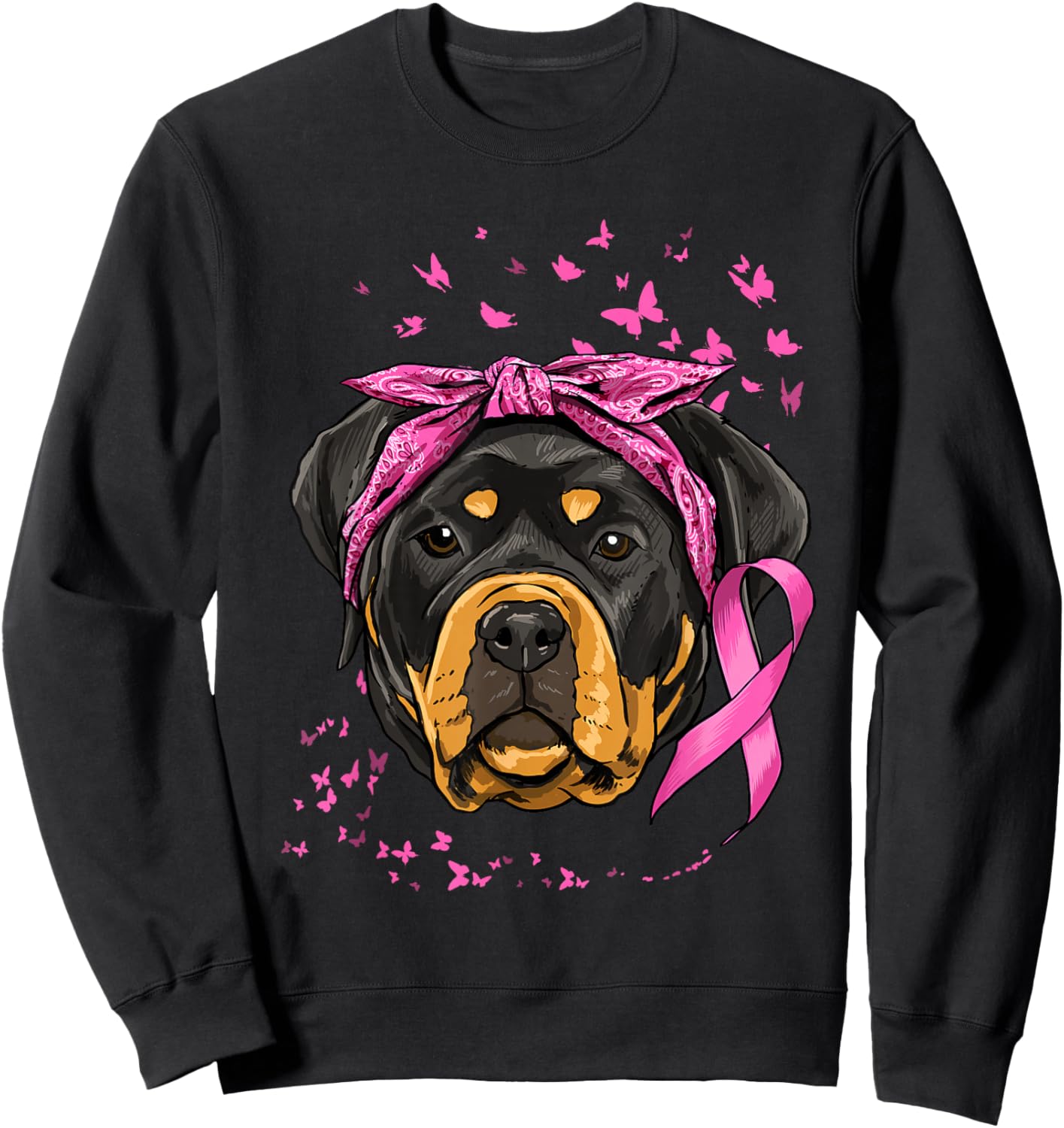 Rottweiler Pink Ribbon Breast Cancer Awareness Survivor Sweatshirt - Sweatshirt | Black