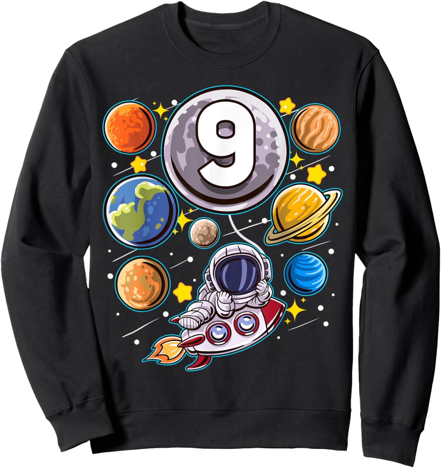 9 Year Old Birthday Astronaut 9th Space Boy Birthday Sweatshirt - Sweatshirt | Black