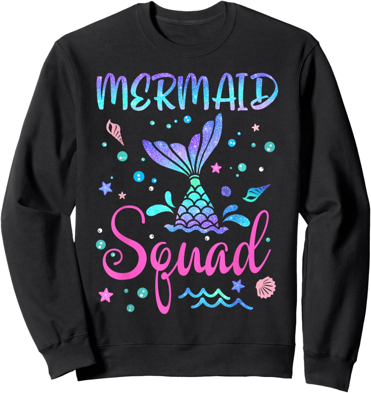 Mermaid Squad Of The Birthday Mermaid Tail Family Matching Sweatshirt - Sweatshirt | Black