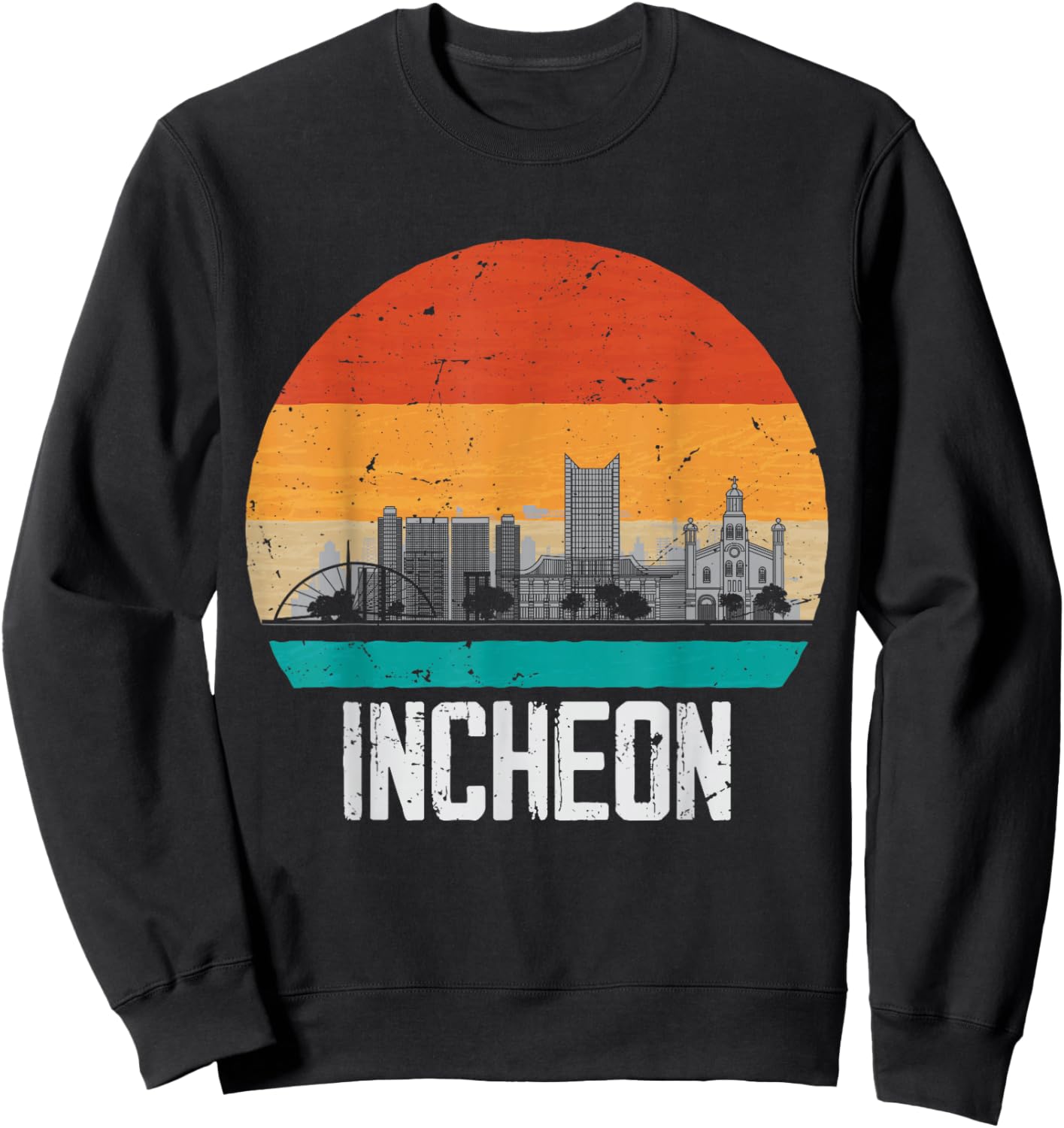 Incheon South Korea Retro Vintage Sunset Skyline Incheon Sweatshirt - Sweatshirt | Black