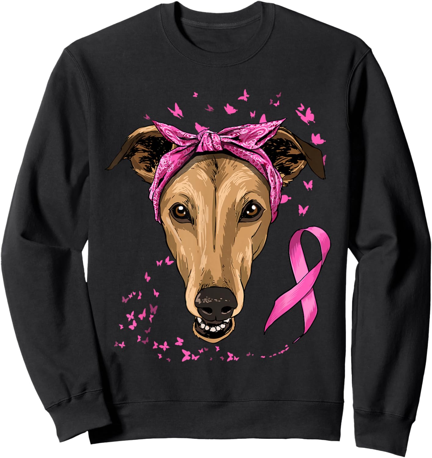 Greyhound Pink Ribbon Breast Cancer Awareness Survivor Sweatshirt - Sweatshirt | Black