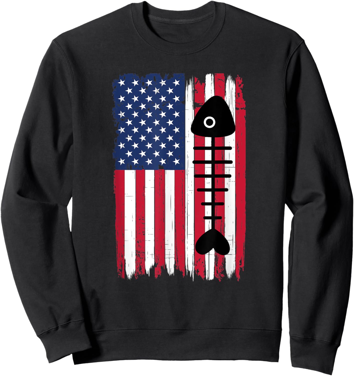 Dead Fish Bones Silhouette American Flag USA Patriotic Kids Men Sweatshirt - Sweatshirt | Black
