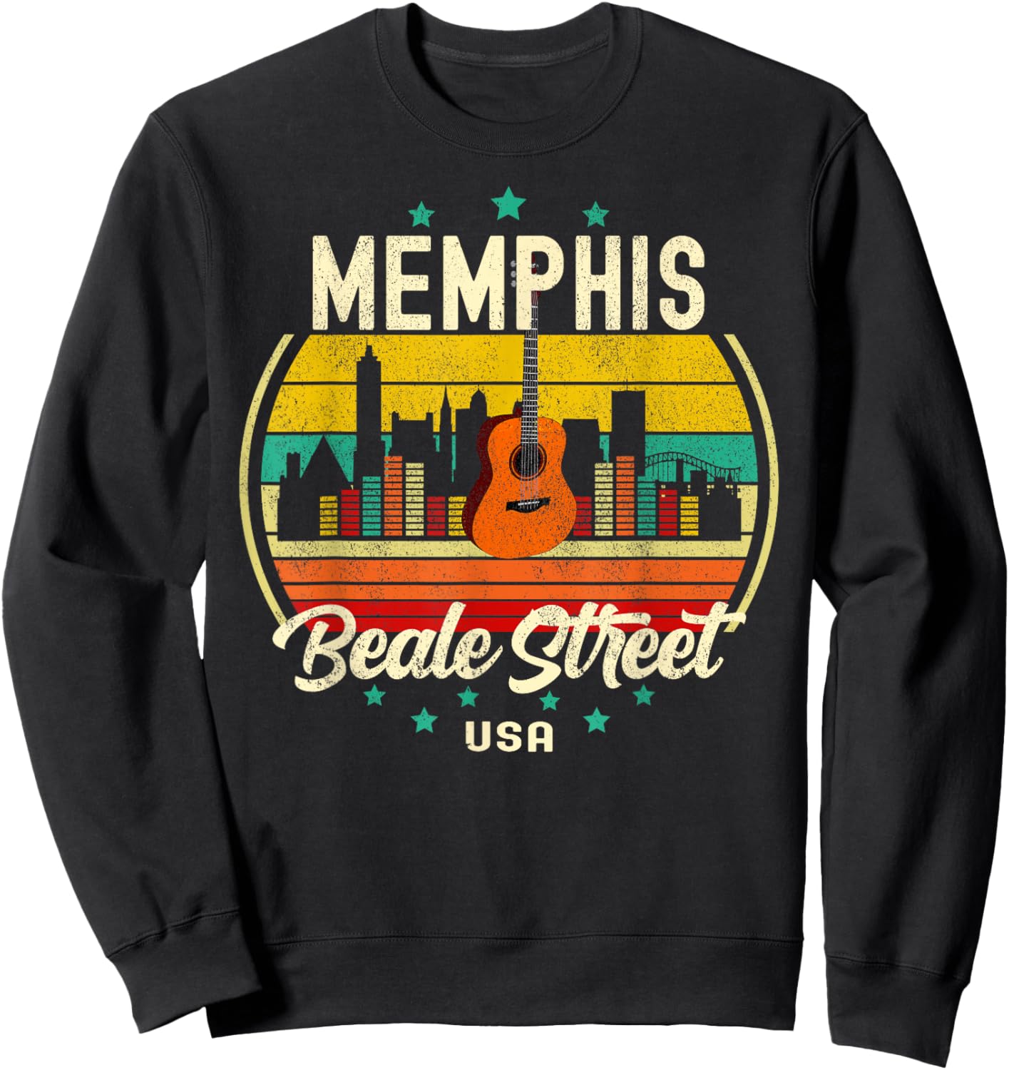 Memphis Beale Street Blues Music Vintage Guitar Music Retro Sweatshirt - Sweatshirt | Black