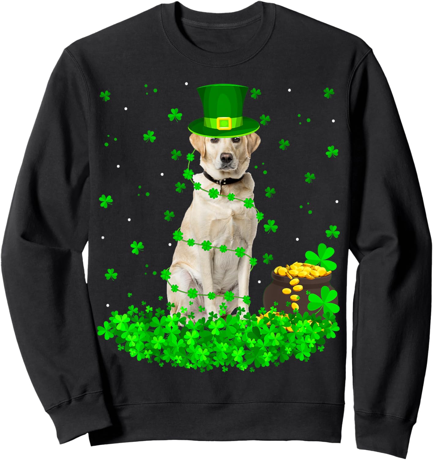 Funny Shamrock Leprechaun Hat Labrador Dog St. Patrick's Day Women Kids Sweatshirt - Sweatshirt | Black