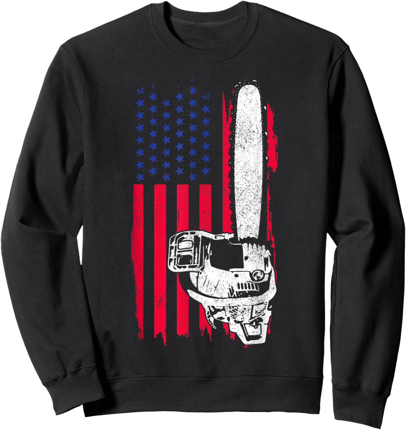 Lumberjack Logger Arborist Tree Cutter Chainsaw Patriotic Sweatshirt - Sweatshirt | Black