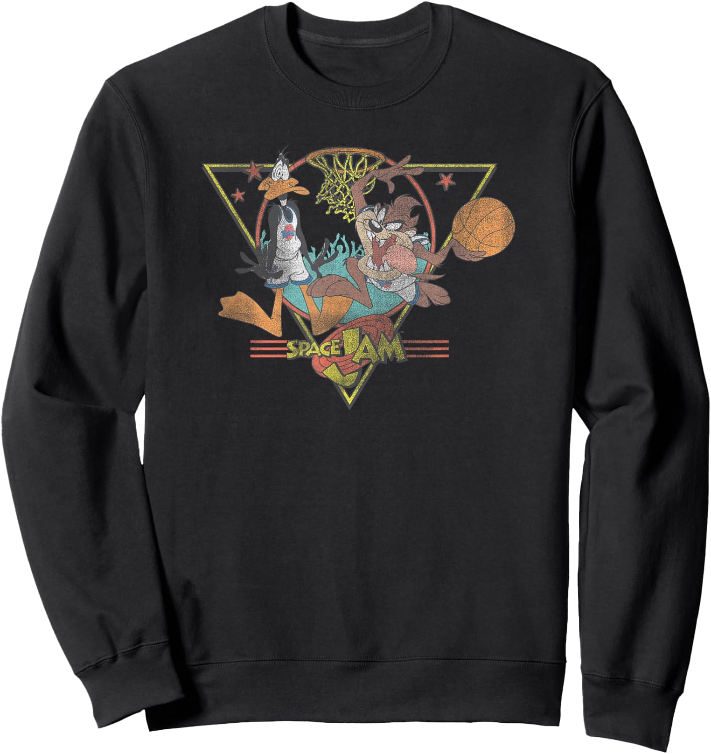 Space Jam Classic Taz and Daffy Vintage Basketball Logo Sweatshirt - Sweatshirt | Black