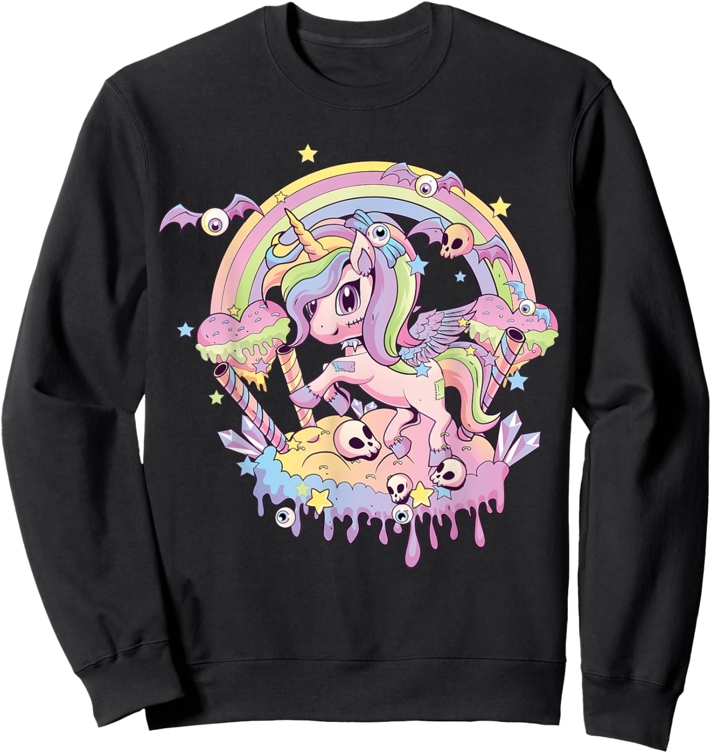 Pastel Goth Cute Creepy Unicorn Gothic Kawaii Menhera Wiccan Sweatshirt - Sweatshirt | Black