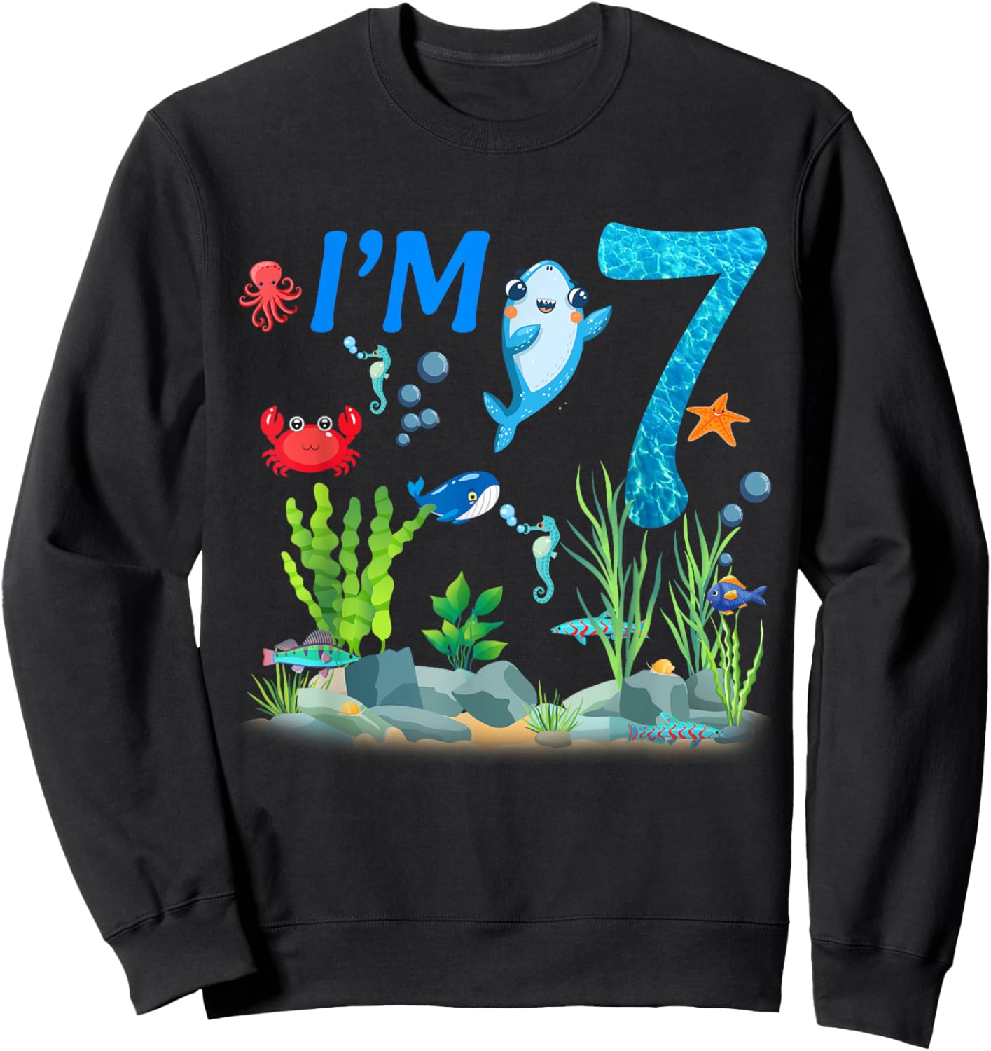 7 Year Old Ocean themed birthday Under the sea 7th birthday Sweatshirt - Sweatshirt | Black
