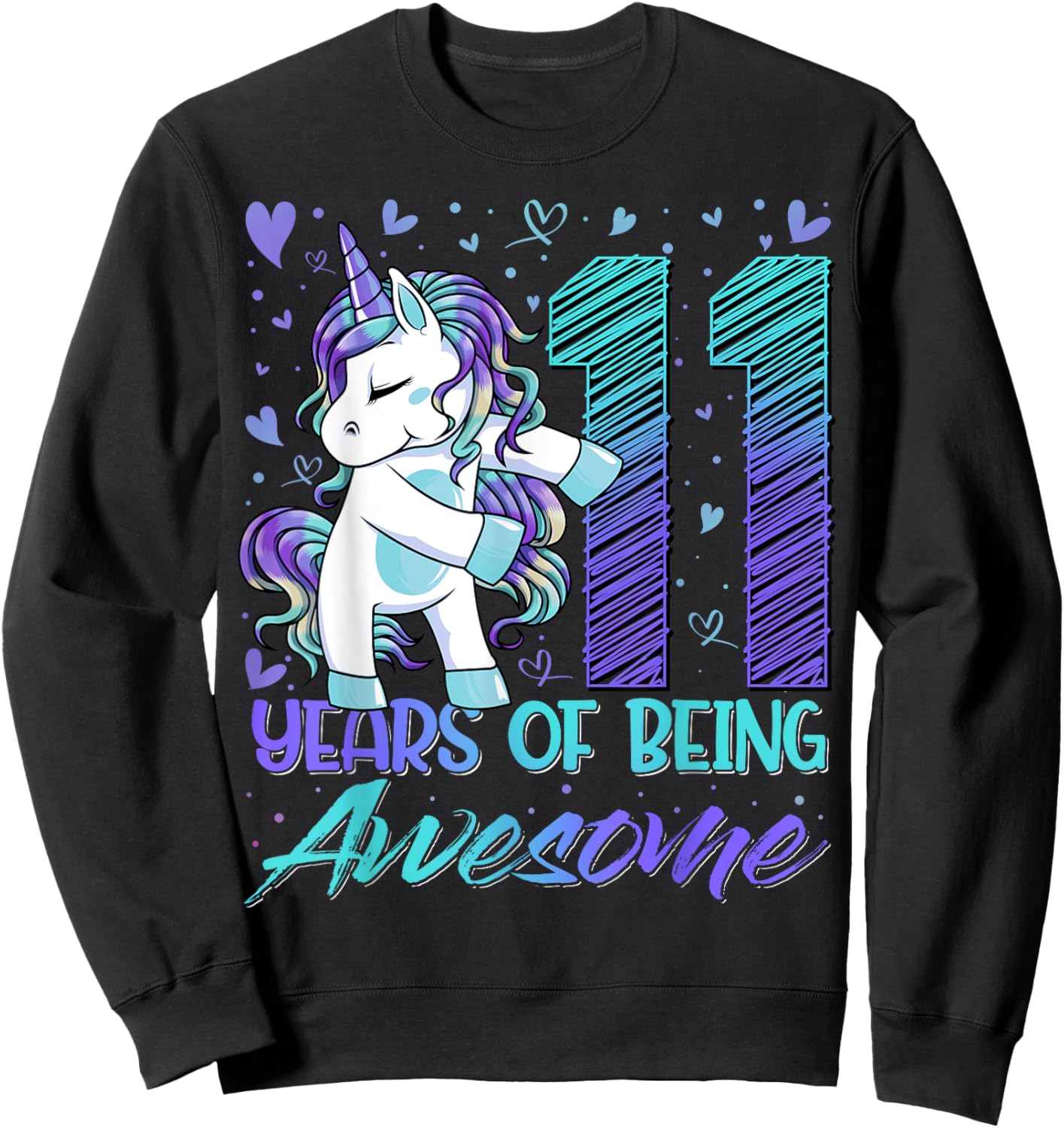 11 Year Old Gifts Unicorn Flossing 11th Birthday Girl Party Sweatshirt - Sweatshirt | Black