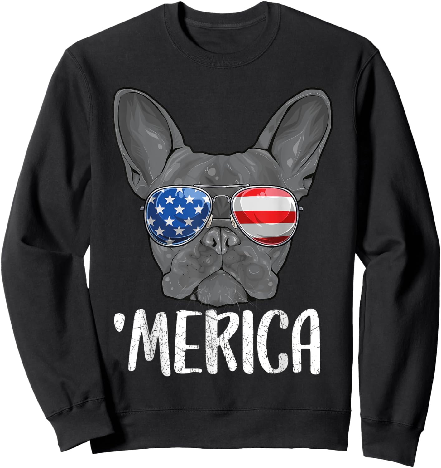 Merica French Bulldog Dog 4th of July American Flag Kids Men Sweatshirt - Sweatshirt | Black
