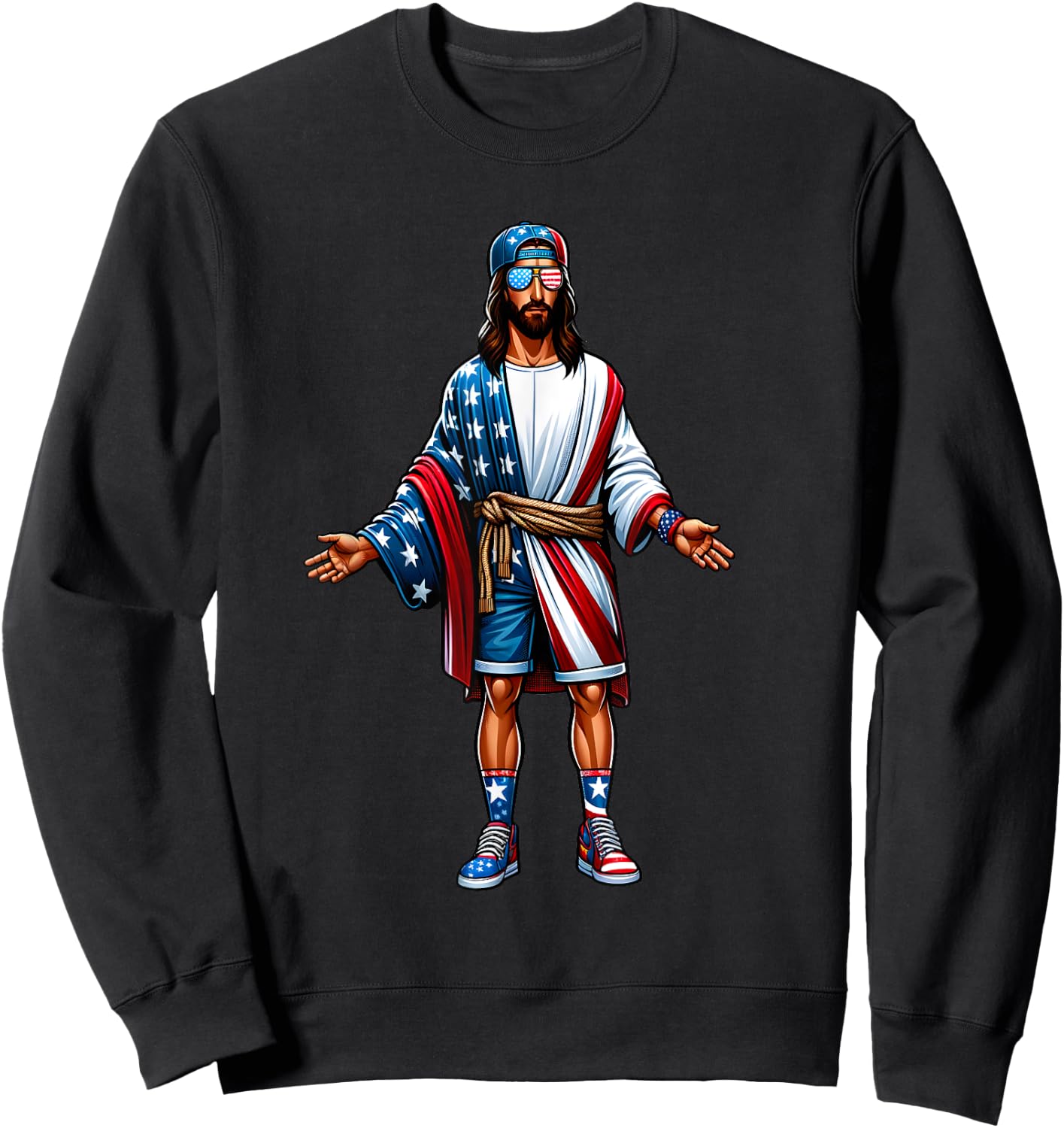 Love Jesus and America Too USA Flag July 4 Christian Church Sweatshirt - Sweatshirt | Black