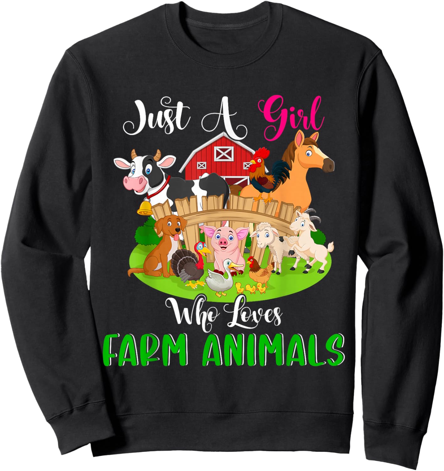 Just A Girl Who Loves Farm Animals Cute Girl Farm Animals Sweatshirt - Sweatshirt | Black