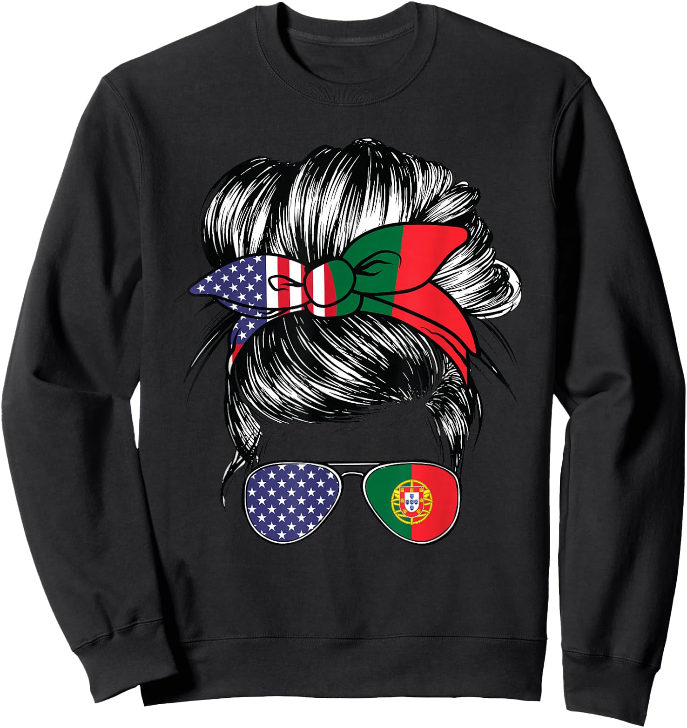 Portugal Flag American Women Girl USA Heritage Portuguese Sweatshirt - Sweatshirt | Black