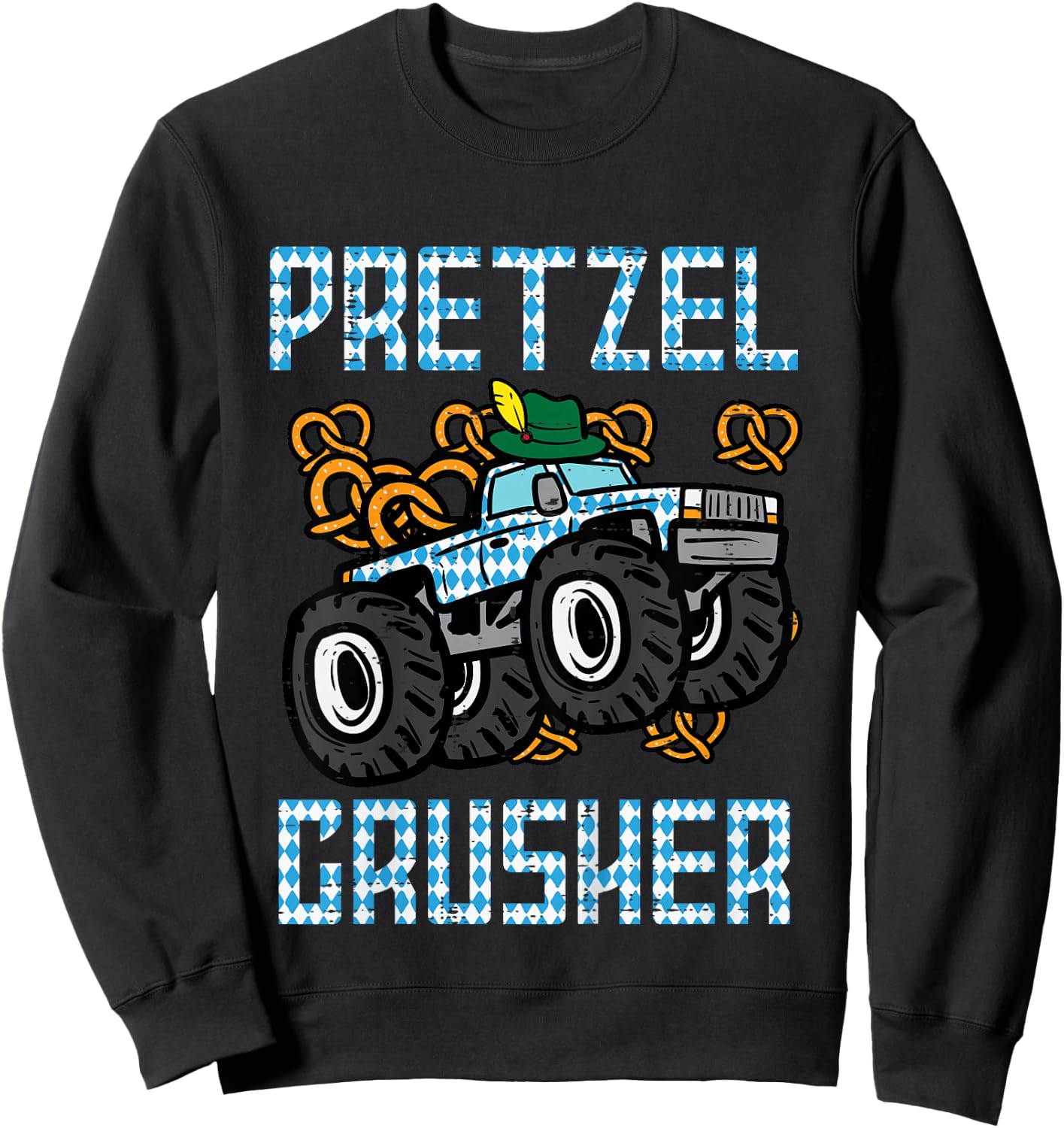 Kids Oktoberfest Monster Truck Pretzel Crusher German Boys Kids Sweatshirt - Sweatshirt | Black