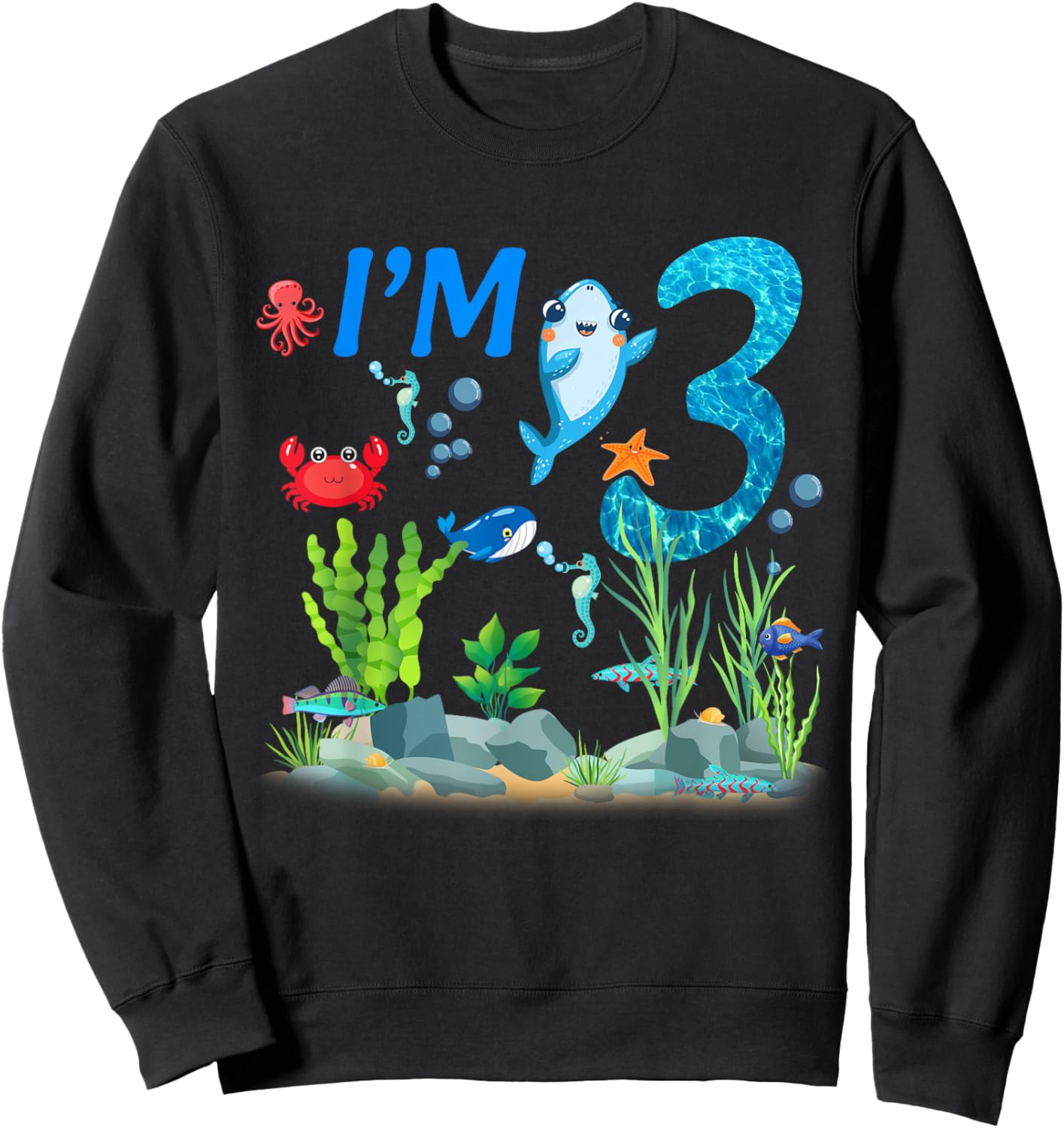 3 Year Old Ocean themed birthday Under the sea 3rd birthday Sweatshirt - Sweatshirt | Black