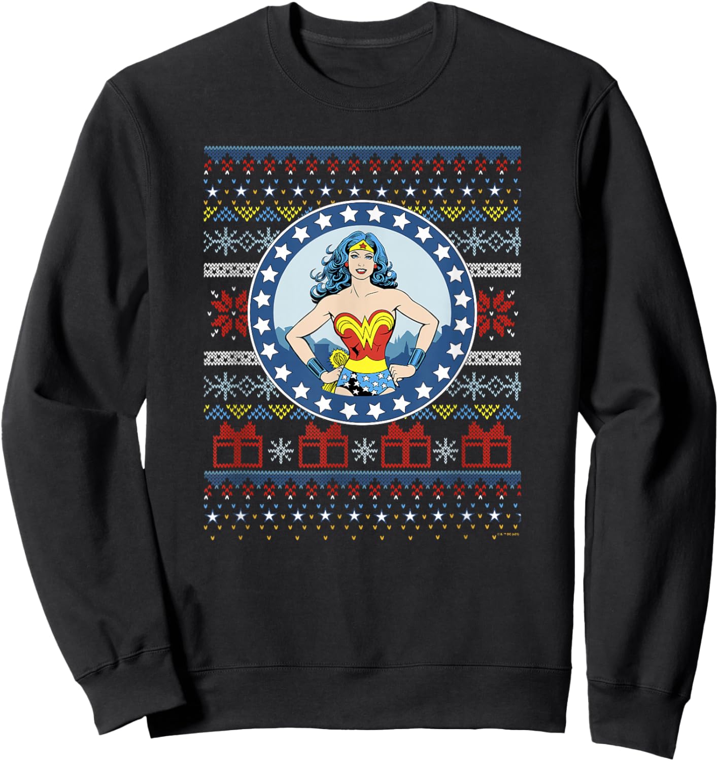DC Comics Wonder Woman Ugly Christmas Pattern Sweatshirt - Sweatshirt | Black