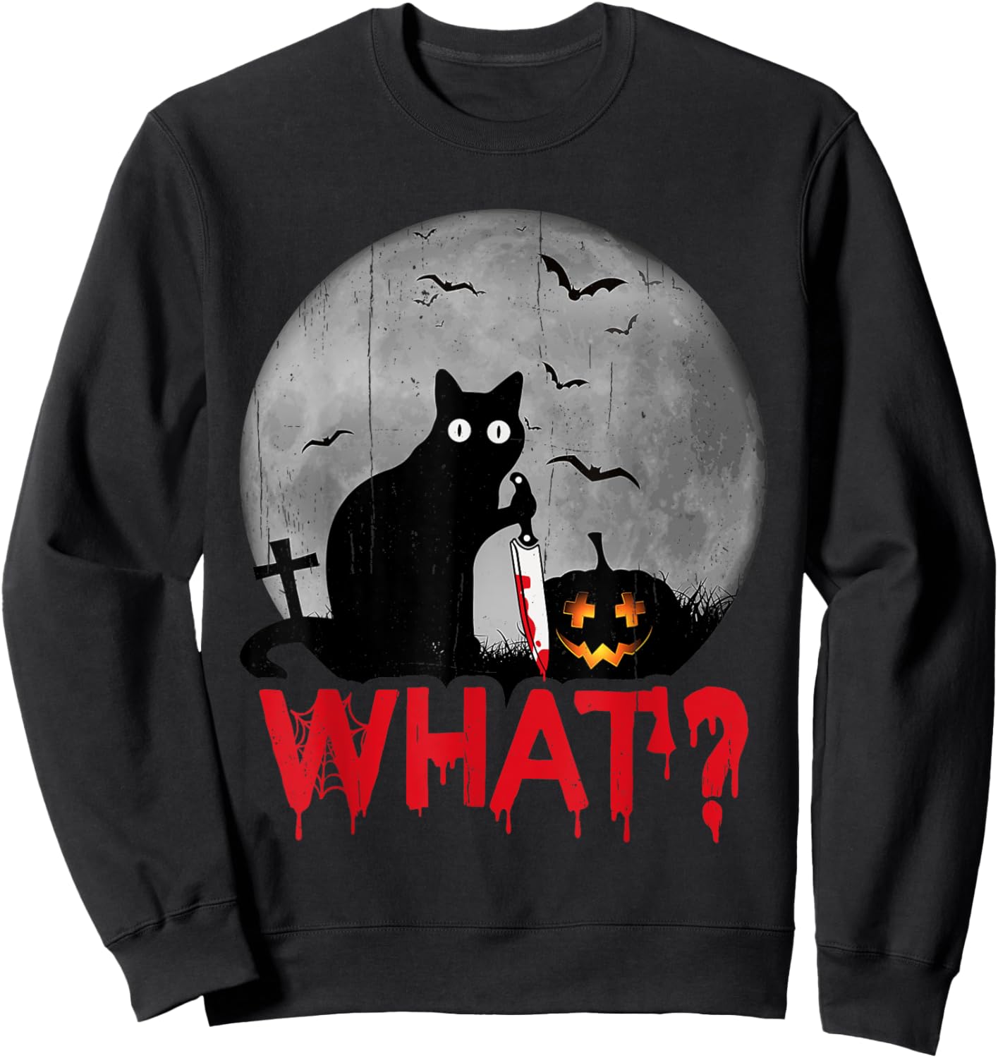 Cat What? Murderous Black Cat with Knife Halloween Costume Men Women Sweatshirt - Sweatshirt | Black