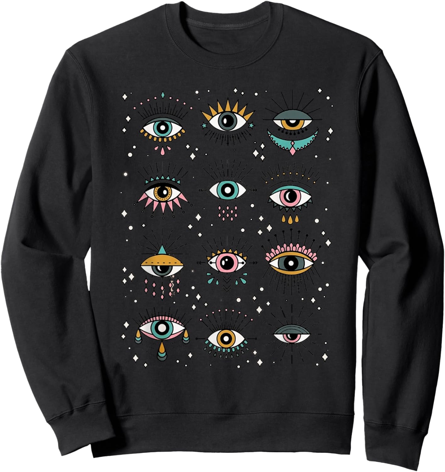 Colorful Squint And Closed Evil Eye Eyelashes Nazar Mati Sweatshirt - Sweatshirt | Black