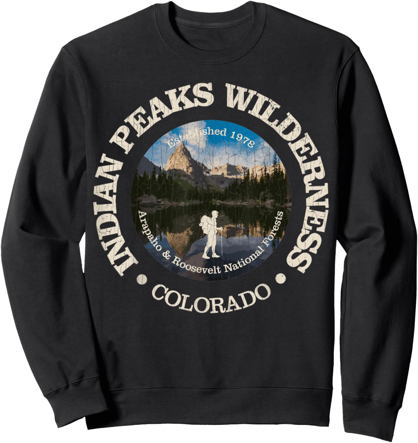 Indian Peaks Wilderness Vintage Indian Peaks Camping Sweatshirt - Sweatshirt | Black