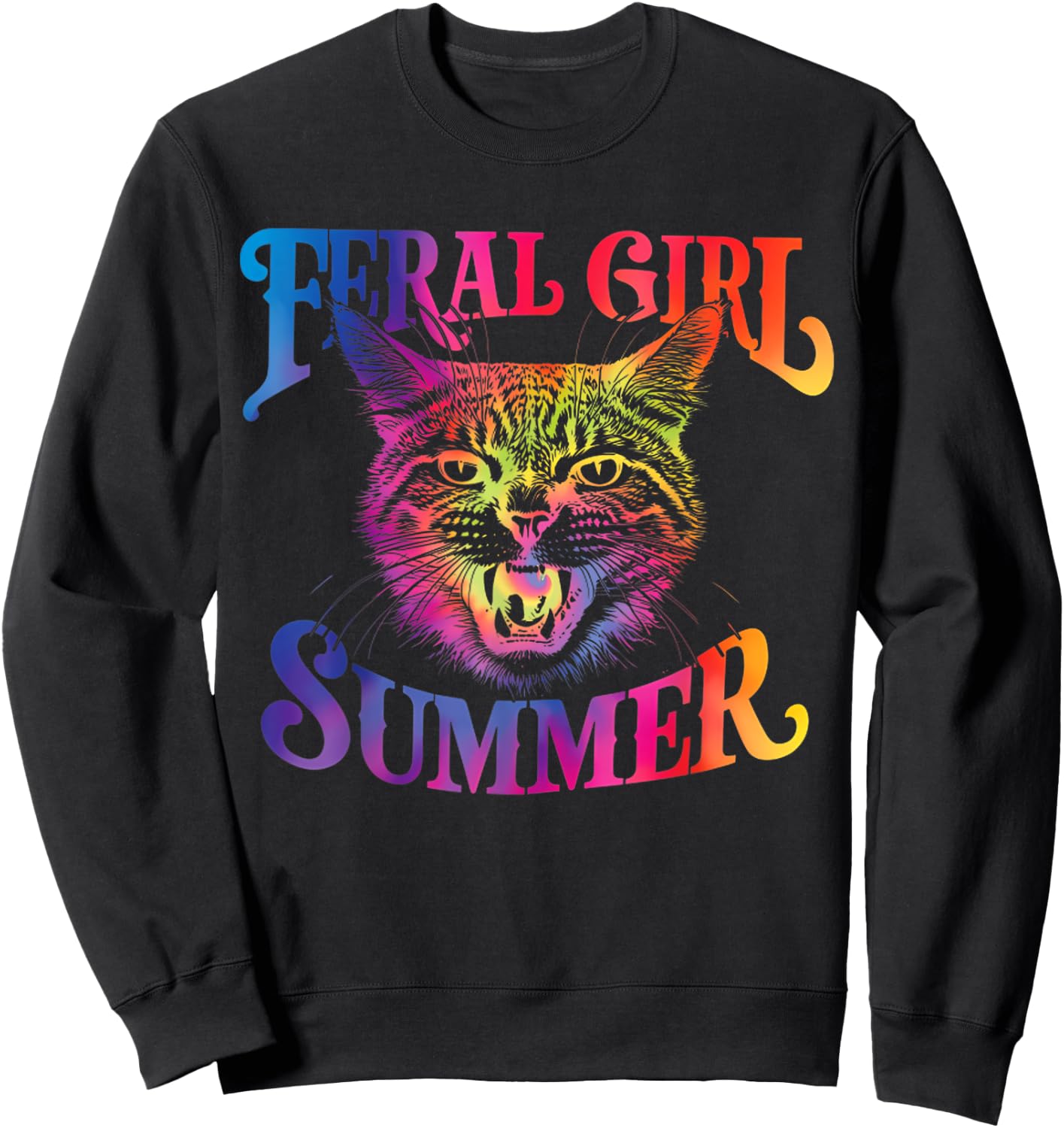 Feral Girl Summer Funny Cat For Summer Vacation Sweatshirt - Sweatshirt | Black