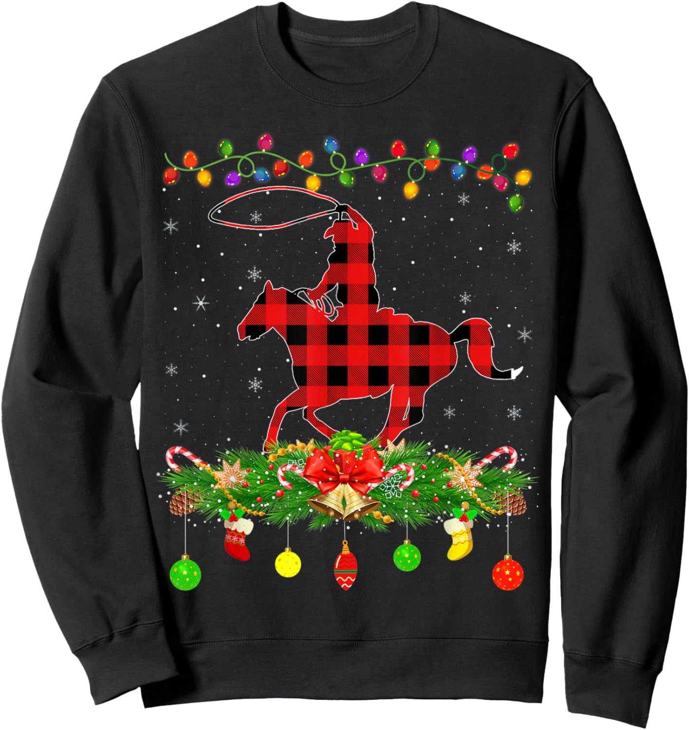 Funny Matching Buffalo Plaid Rodeo Sports Christmas Pajama Sweatshirt - Sweatshirt | Black