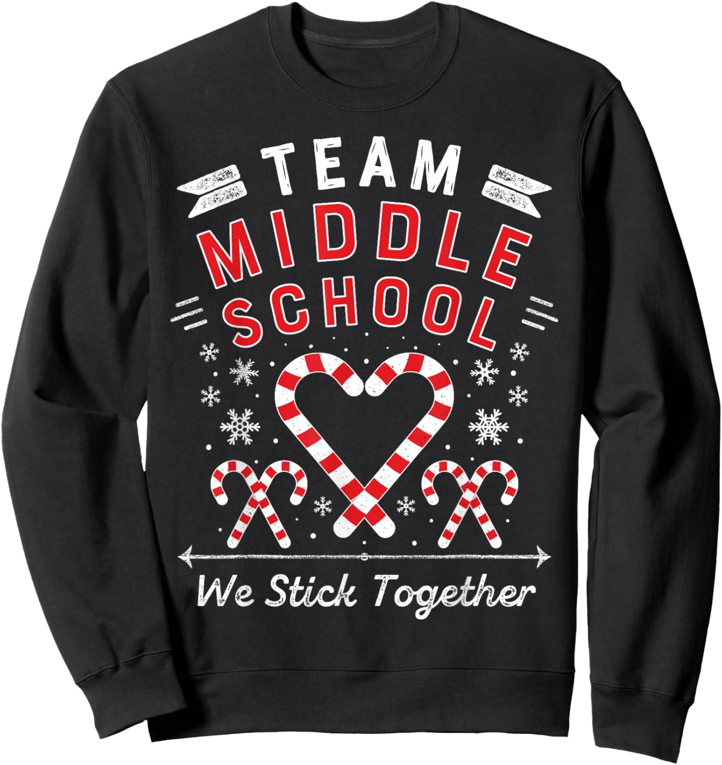 Christmas Candy Cane Heart | Student & Middle School Teacher Women Kids Sweatshirt - Sweatshirt | Black