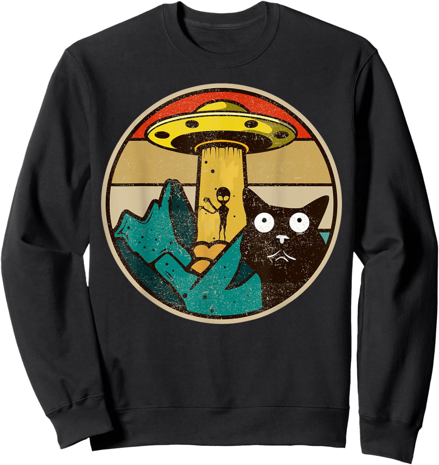 UFO - Crazy Cat & Alien Sweatshirt - Sweatshirt | Black