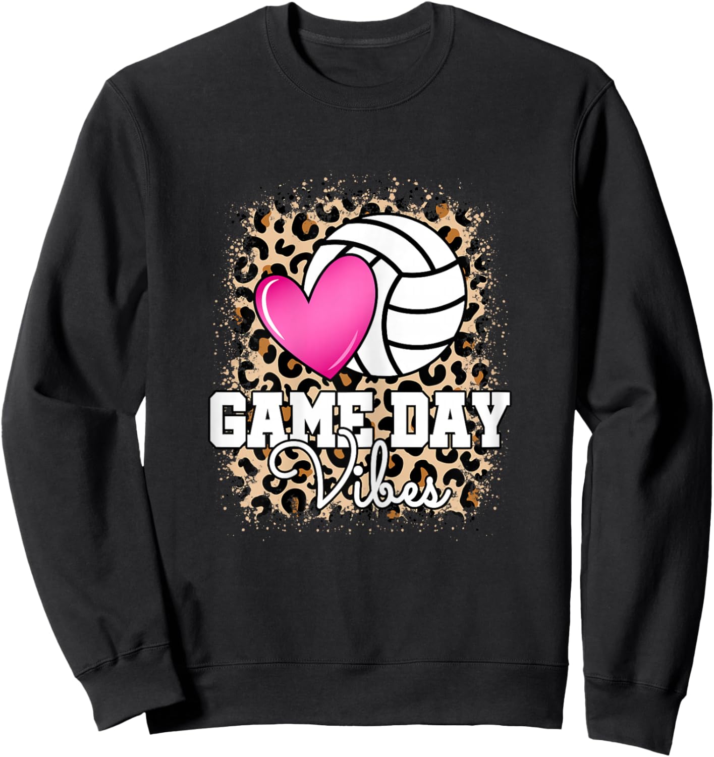 Game Day Volleyball Leopard Women Girls Volleyball Sweatshirt - Sweatshirt | Black