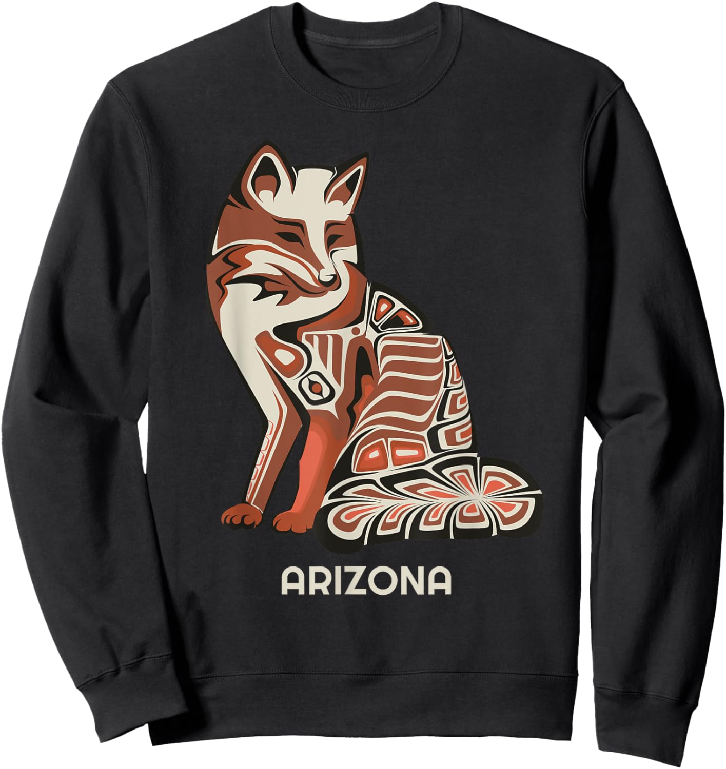 Red Tribal Fox Arizona Native American Artwork Style Sweatshirt - Sweatshirt | Black