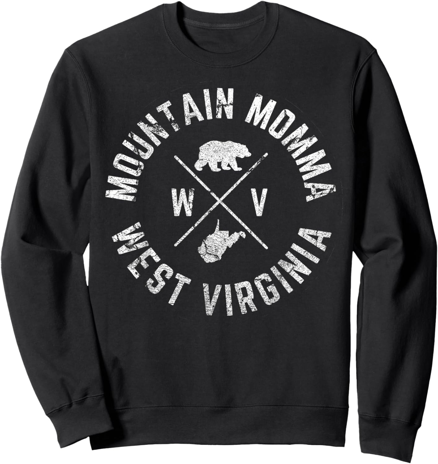 West Virginia Mountain Momma State Map WV Home Bear Vintage Sweatshirt - Sweatshirt | Black