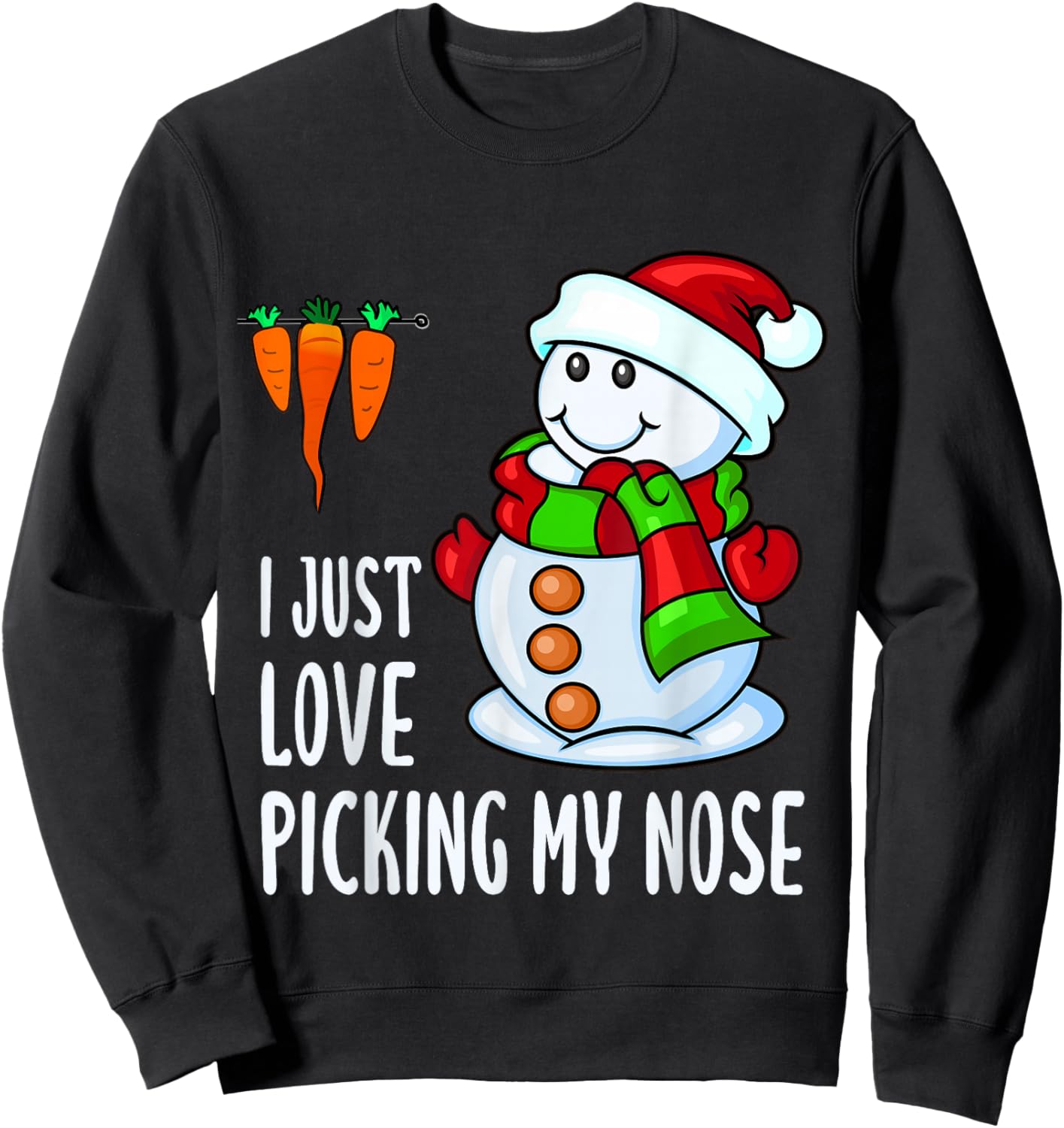 Snowman Picking Nose. Funny Christmas Pun. Boys Men Xmas Sweatshirt - Sweatshirt | Black