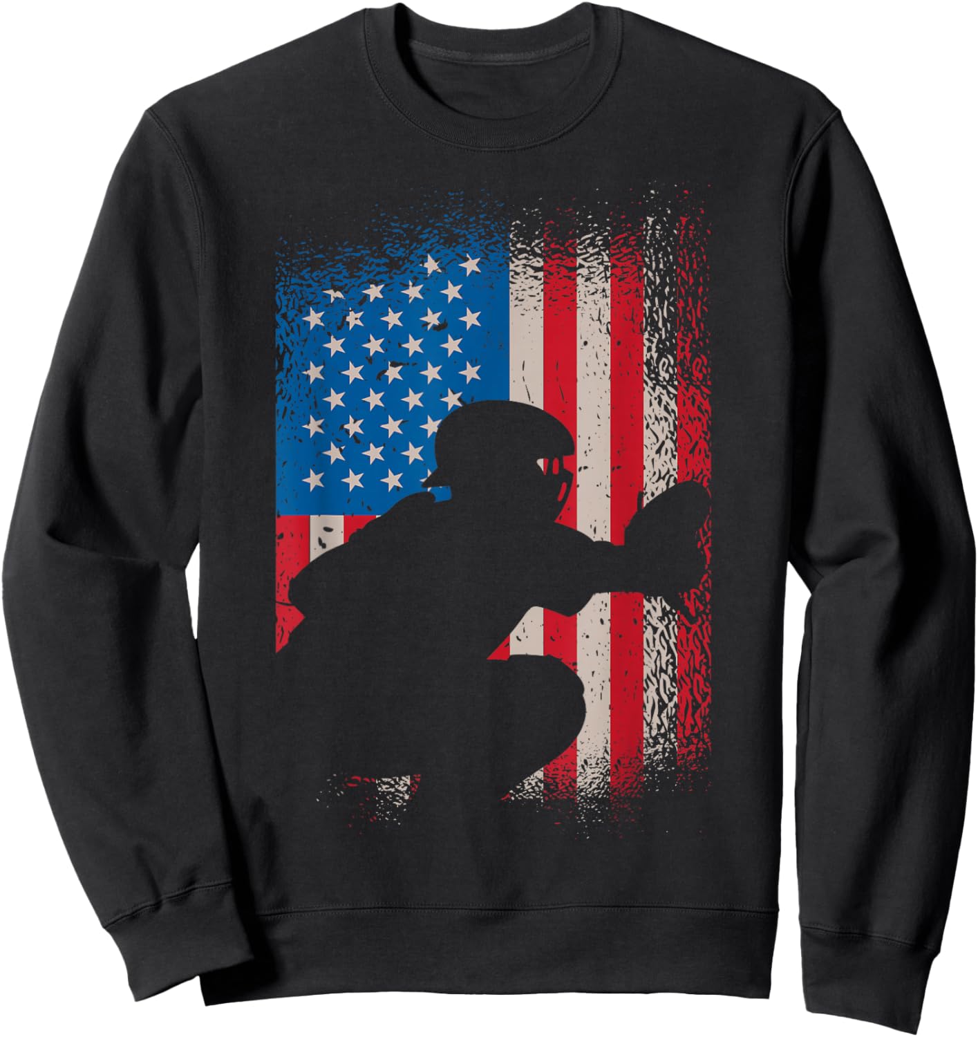 American Flag Baseball Catcher Design - USA Flag Baseball Sweatshirt - Sweatshirt | Black