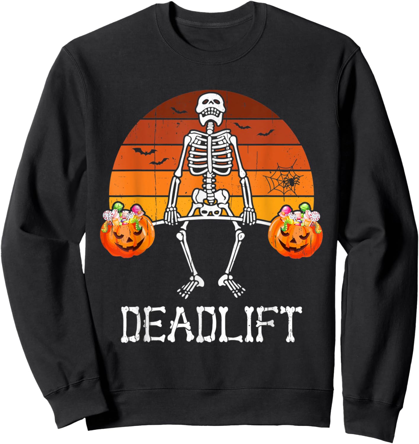 Skeleton Dead Lift Candy Buckets Gym Workout Halloween Sweatshirt - Sweatshirt | Black