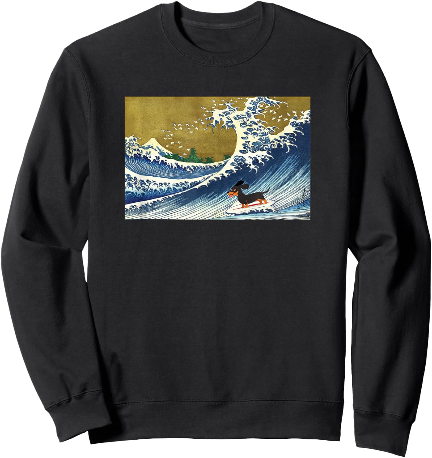 Funny Retro Vintage Surfing A Wave Black Dachshund Lover Sweatshirt - Sweatshirt | Black