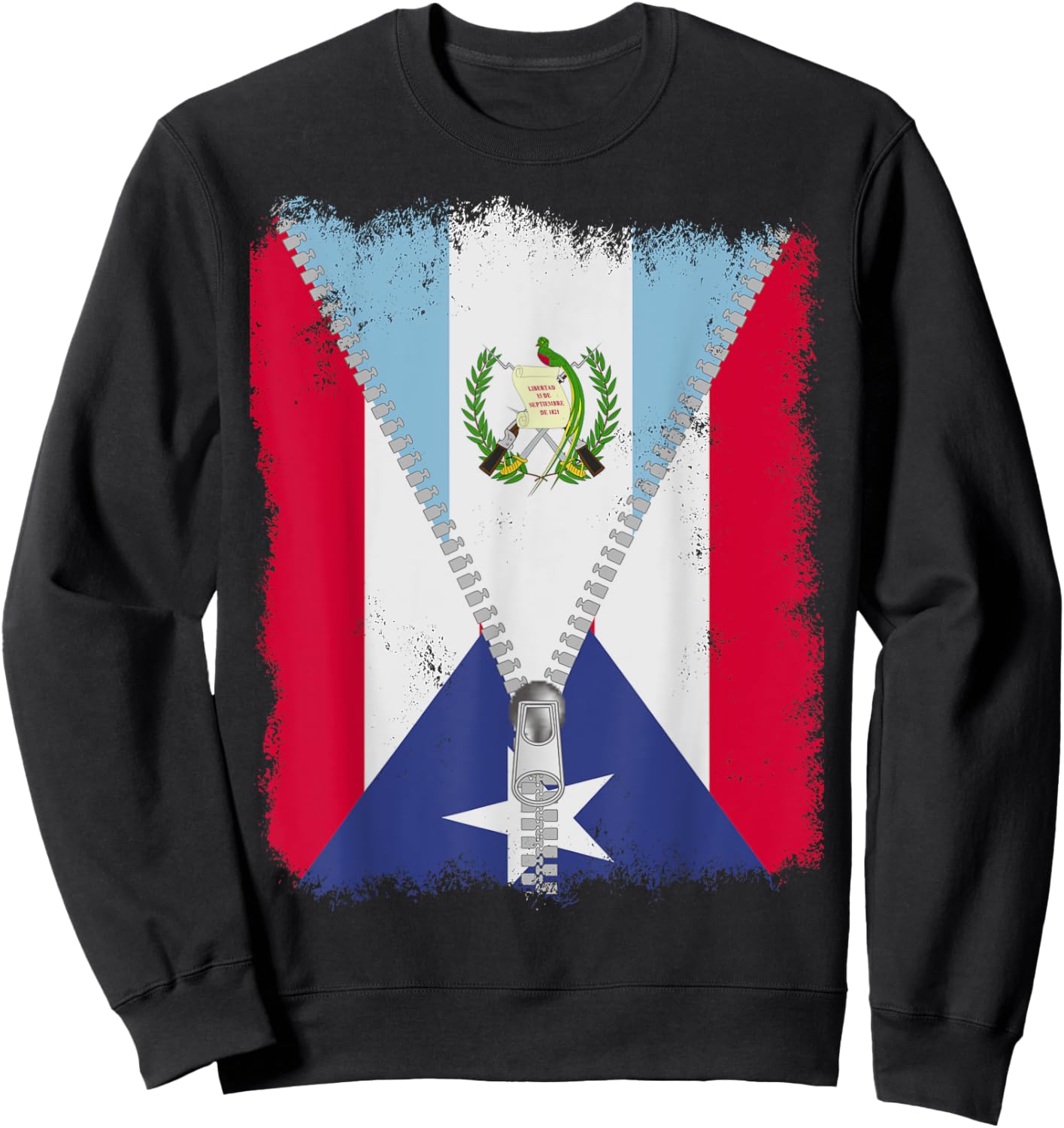 Puerto Rico Flag Guatemalan zip Sweatshirt - Sweatshirt | Black