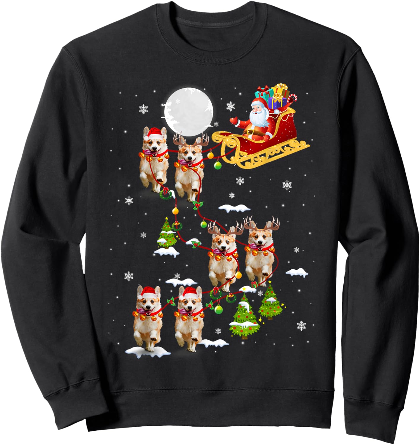 Santa Riding Corgi Sleigh Christmas Corgi Reindeer Sweatshirt - Sweatshirt | Black