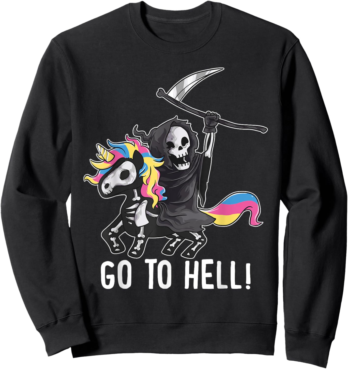 Gehe zum Hölle Unicorn Sugar Skull Grim Reaper Halloween Sweatshirt - Sweatshirt | Black
