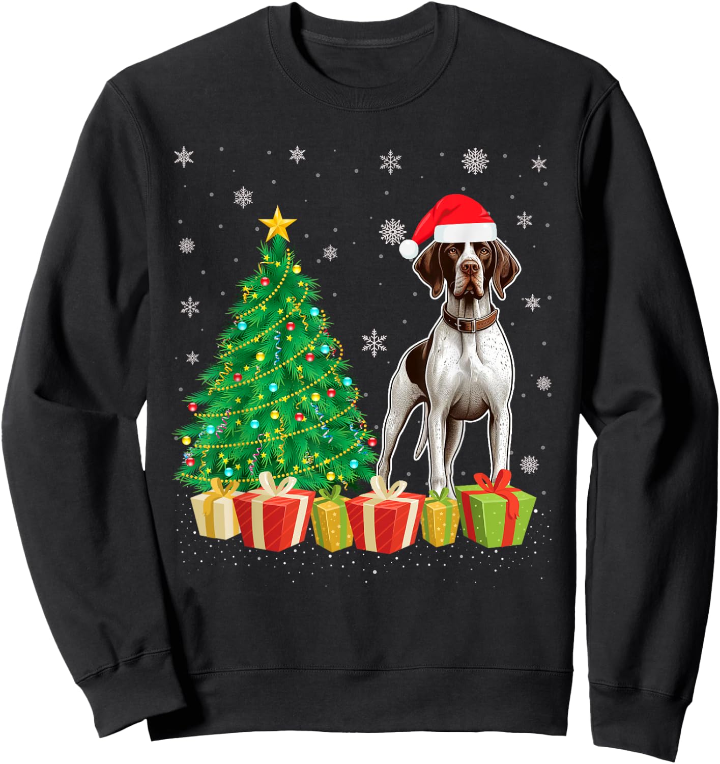 Xmas Tree Lighting Santa Hat English Pointer Dog Christmas Women Kids Sweatshirt - Sweatshirt | Black