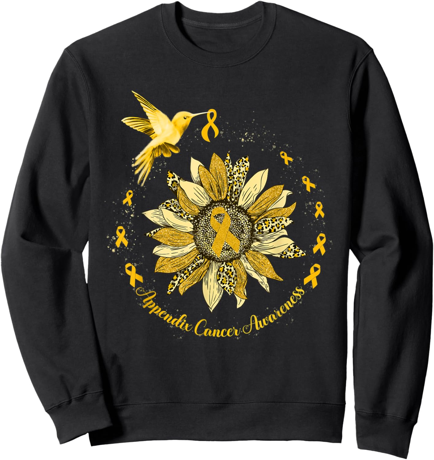Sunflower Hummingbird Amber Appendix Cancer Warrior Sweatshirt - Sweatshirt | Black