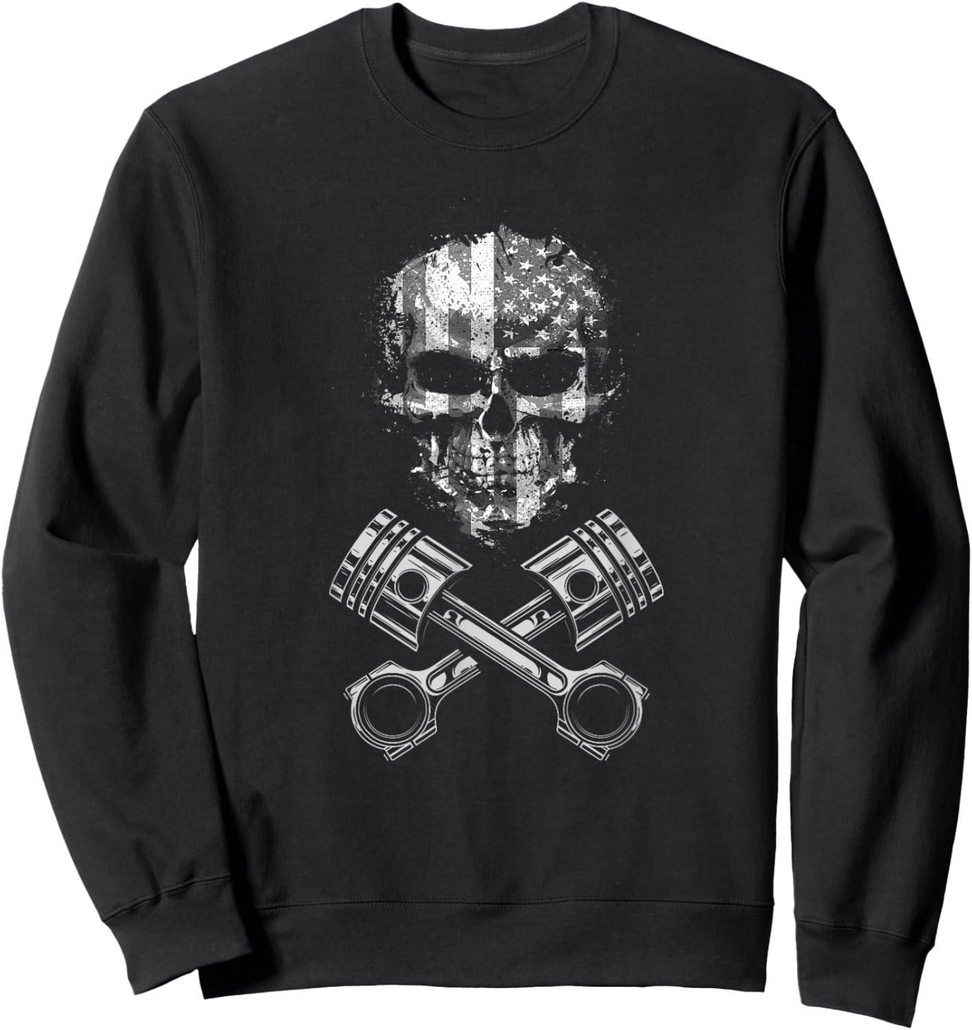 Motorcycle Apparel - American Flag Skull Biker Motorcycle Women Kids Men Sweatshirt - Sweatshirt | Black