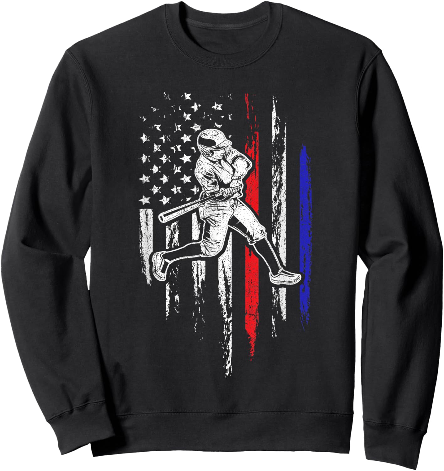 Baseball American Flag Batter Hitting USA 4th of July Gift Sweatshirt - Sweatshirt | Black