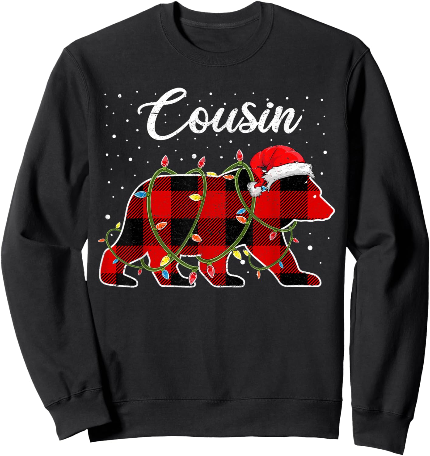 Cousin Bear Shirt, Red Buffalo Plaid Cousin Bear Pajama Sweatshirt - Sweatshirt | Black