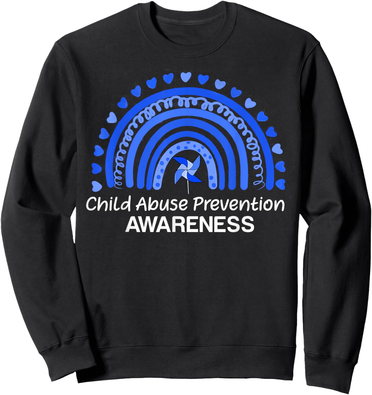 Child Abuse Prevention Awareness Blue Boho Rainbow Pinwheel Sweatshirt - Sweatshirt | Black