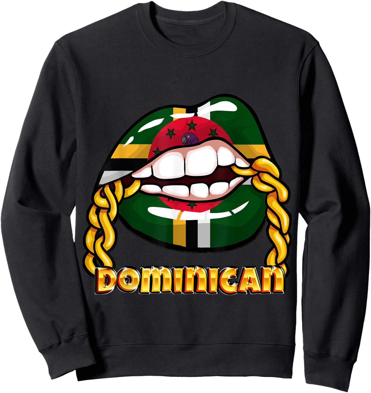 Dominica National Flag Lips with Chain Sweatshirt - Sweatshirt | Black