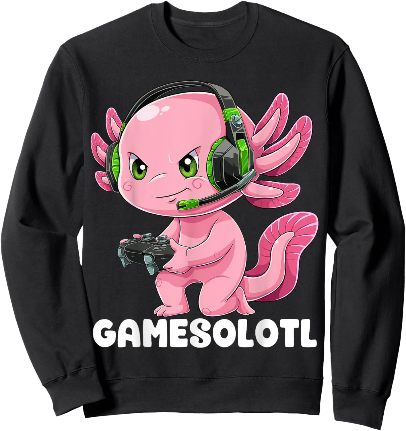 Gamer Axolotl Shirt Gamesolotl Fish Gaming Video Gamer Anime Sweatshirt - Sweatshirt | Black