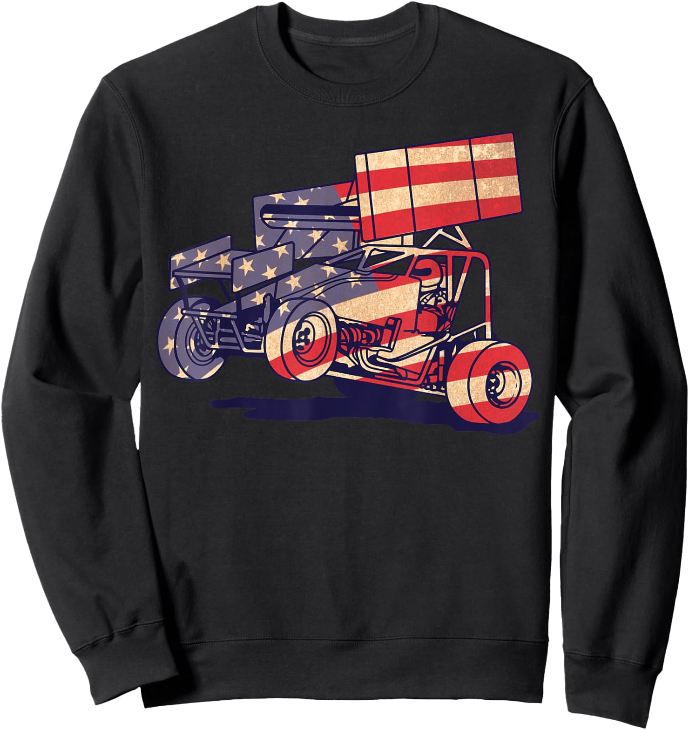 Vintage Sprint Car American Flag Funny Racer Racing Gift Men Sweatshirt - Sweatshirt | Black