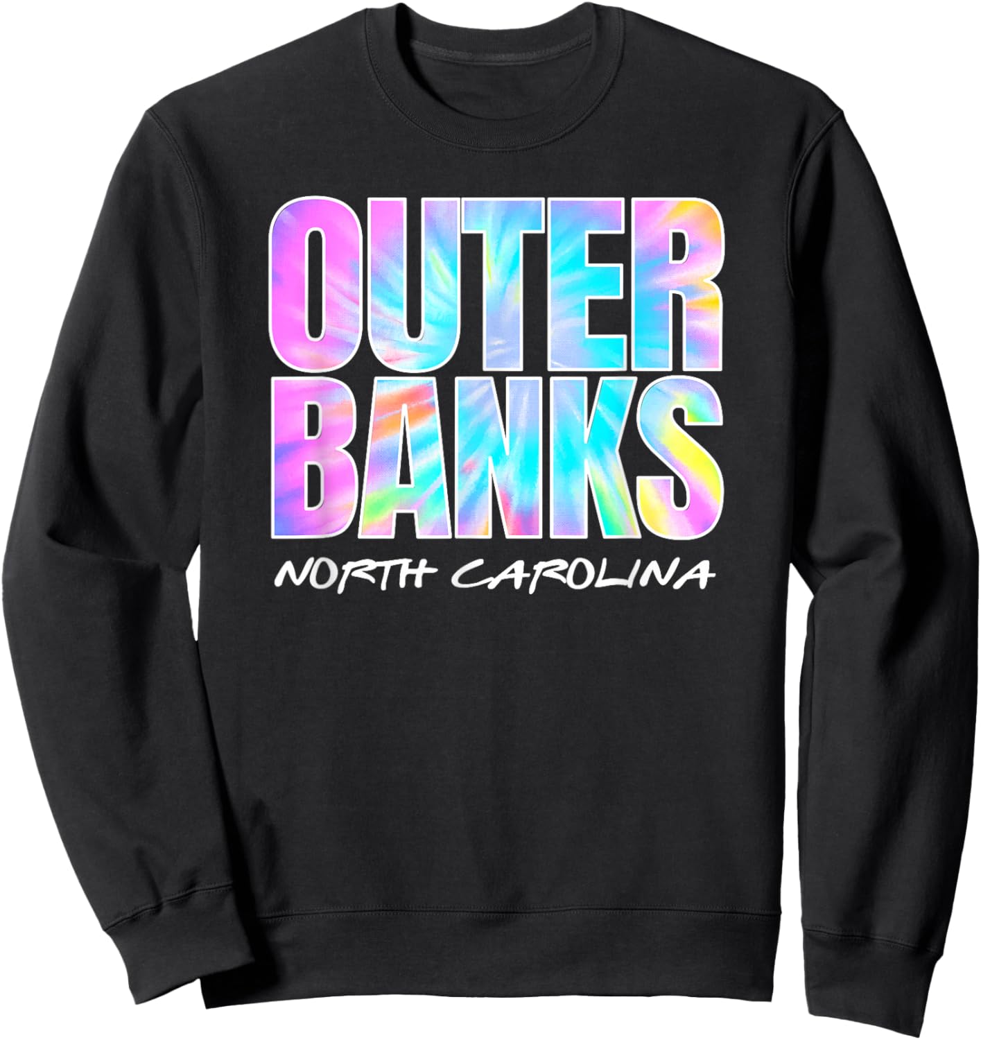 Vintage Outer Banks NC OBX Retro Tie Dye Graphic Souvenir Sweatshirt - Sweatshirt | Black