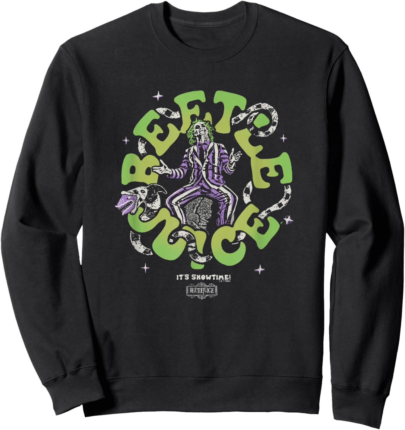 Beetlejuice Vintage Bohemian Distressed Spooky Title Logo Sweatshirt - Sweatshirt | Black