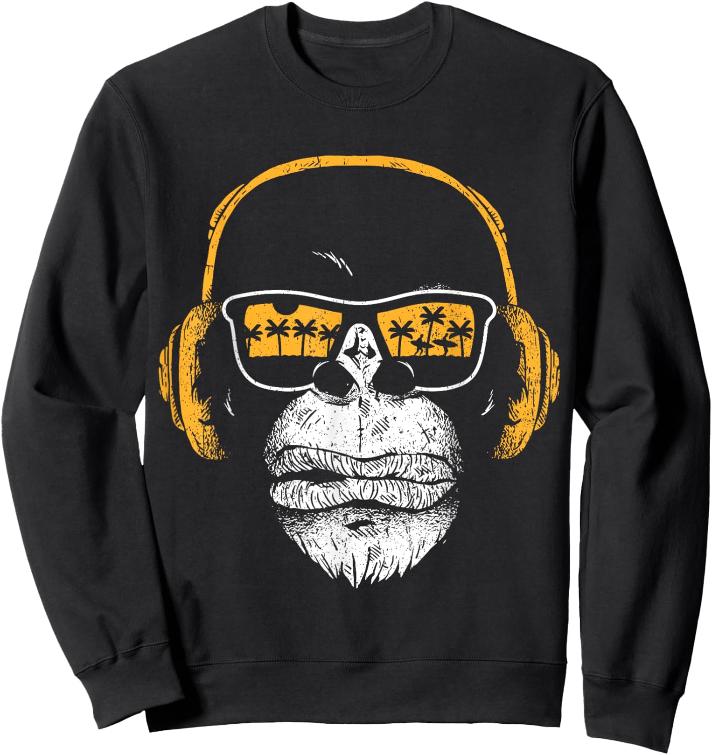 Monkey with DJ headphones and sunglasses monkey Sweatshirt - Sweatshirt | Black