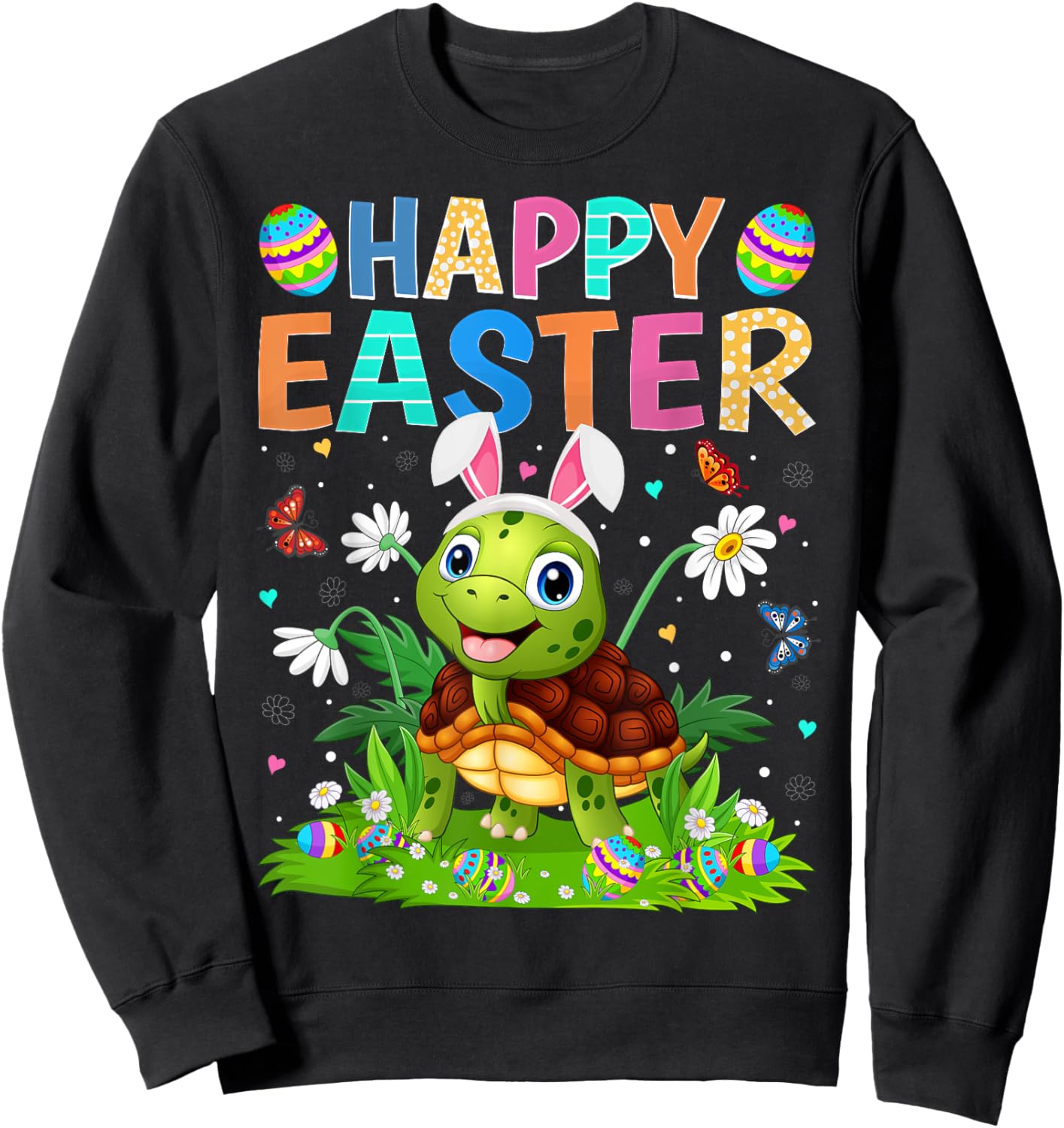 Happy Easter Bunny Egg Funny Turtle Easter Sunday Sweatshirt - Sweatshirt | Black